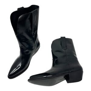 Steve Madden Rumer Black Leather Western Cowboy Boots 7.5M